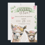 Alpaca llama Kid Birthday | Baby Shower Invitation<br><div class="desc">Celebrate a sweet new arrival or your little one’s special day with this adorable, fully customisable baby or kids invitation template featuring two precious watercolor alpacas / llamas in soft pastel hues. Surrounded by whimsical leaves and butterflies, this design is perfect for baby showers, birthdays, or gender-neutral celebrations. Edit the...</div>