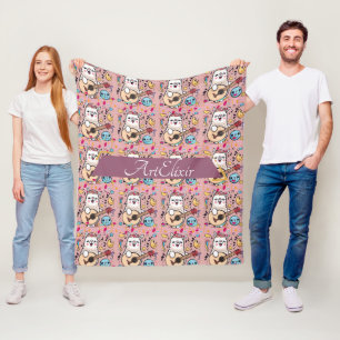 Alpaca Llama Making Music Purple Pattern Fleece Blanket