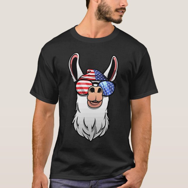 Alpaca Llama  Men Women USA Patriotic 4th Of July T-Shirt (Front)