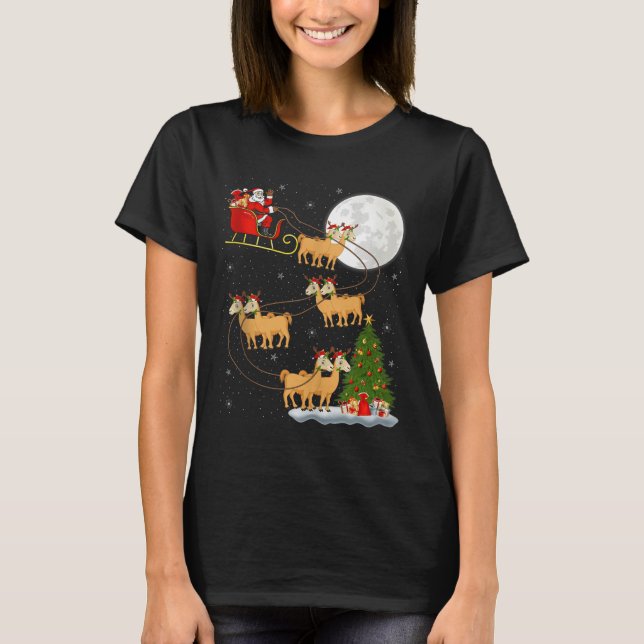 Alpaca Llama Santa Sleigh Flying Funny Magical Chr T-Shirt (Front)