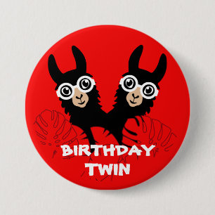Alpaca llama Twins Birthday 7.5 Cm Round Badge