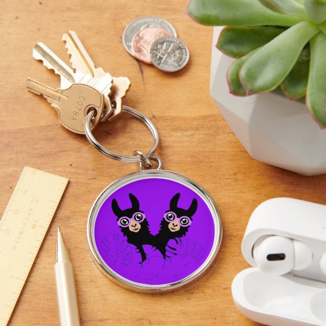 Alpaca llama Twins Birthday Key Ring (Desk)
