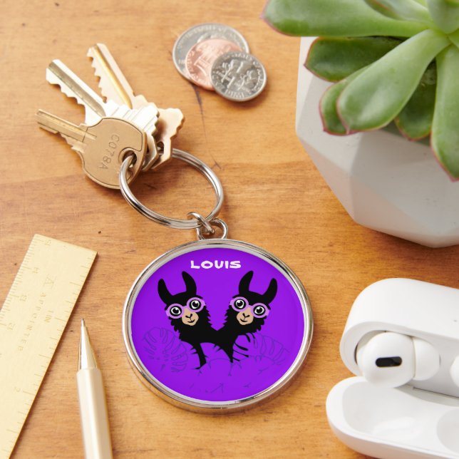 Alpaca llama Twins Birthday Key Ring (Desk)