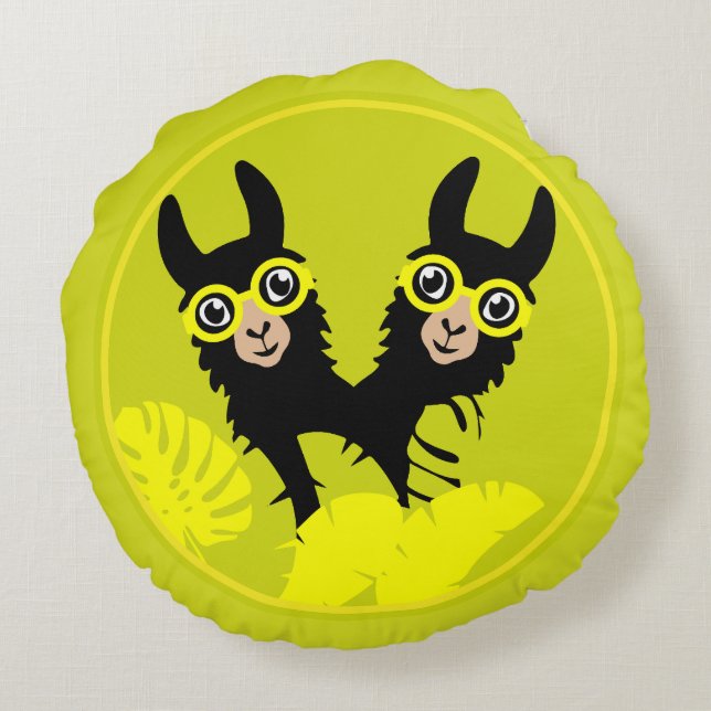Alpaca llama Twins Round Cushion (Back)