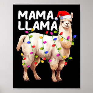 Alpaca Llama Xmas Lighting Santa Hat Mama Llama Ch Poster