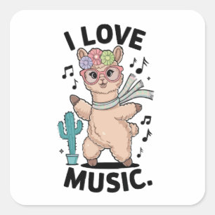 Alpaca love music square sticker