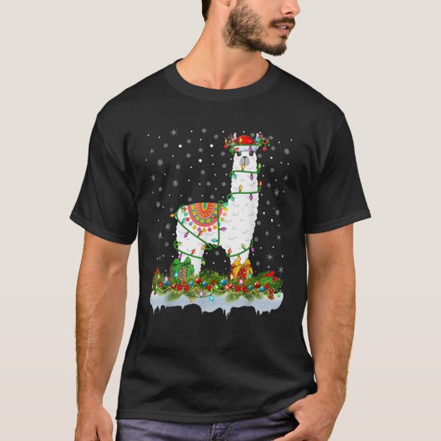 Alpaca Lover Matching Santa Lighting Alpaca Christ T-Shirt (Front)
