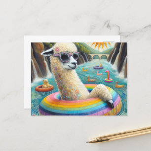 Alpaca on a Rainbow Colour Float Postcard