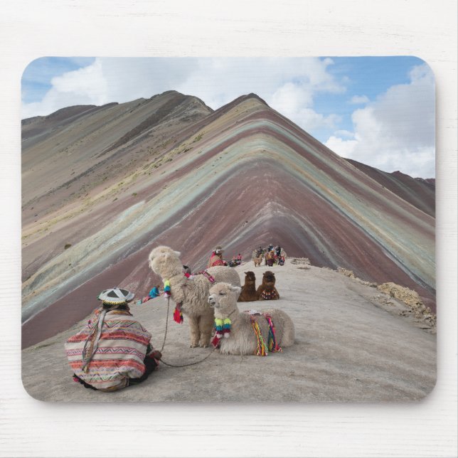 Alpaca on rainbow mountain, Peru Mouse Mat (Front)
