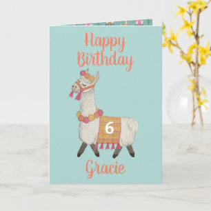 Alpaca personalised Age 6 Birthday Card