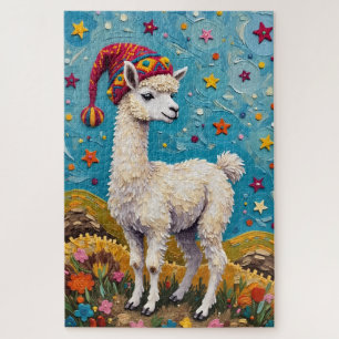 Alpaca Peruvian Christmas Tassel Hat Jigsaw Puzzle