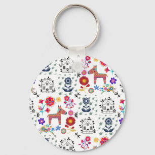 Alpaca Pinata With Blue House and Flowers Key Ring