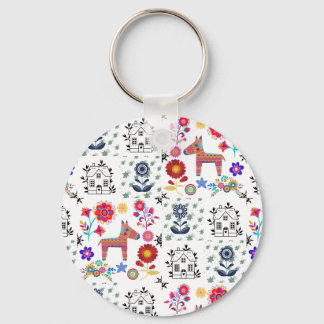 Alpaca Pinata With Blue House and Flowers Key Ring