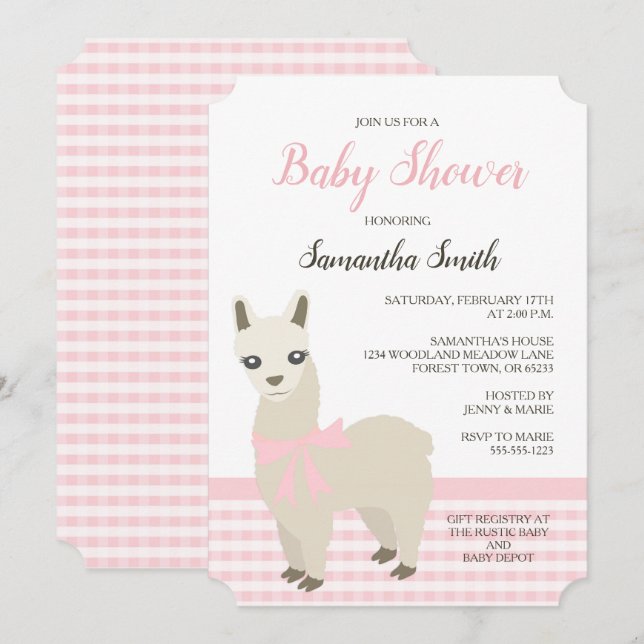 Alpaca Pink Baby Shower Invitation (Front/Back)