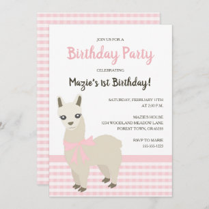 Alpaca Pink Birthday Party Invitation