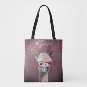 Alpaca Red Glasses, Lavdr To Blk Glitter, DIY Name Tote Bag