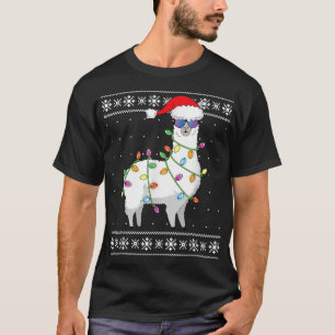 Alpaca Santa Lights Christmas Funny Ugly Christmas T-Shirt
