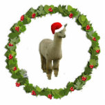 Alpaca Santa Photo Sculpture Decoration<br><div class="desc">This  Christmas ornament features a rose grey alpaca wearing a Santa hat inside a Christmas wreath</div>