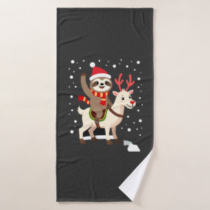 Alpaca Sloth Christmas (1) Bath Towel
