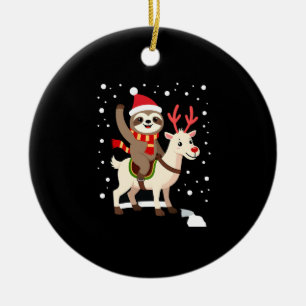 Alpaca Sloth Christmas (1) Ceramic Tree Decoration