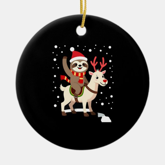 Alpaca Sloth Christmas (1) Ceramic Tree Decoration (Front)