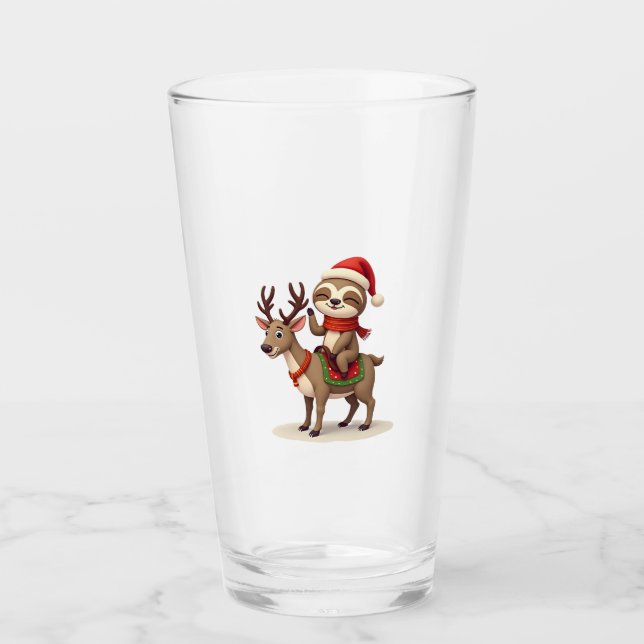 Alpaca Sloth Christmas (1) Glass (Front)