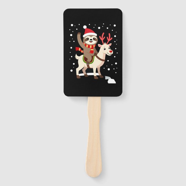 Alpaca Sloth Christmas (1) Hand Fan (Front)