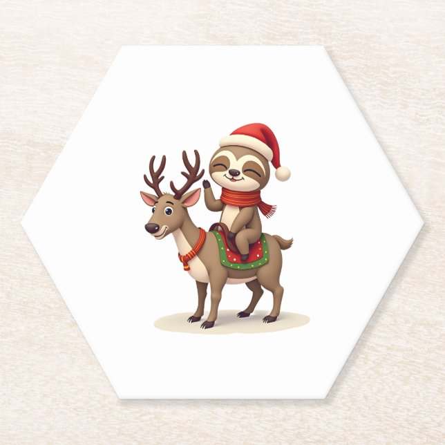 Alpaca Sloth Christmas (1) Paper Coaster (Front)