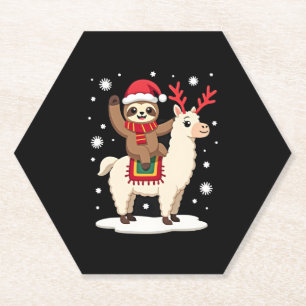 Alpaca Sloth Christmas (1) Paper Coaster