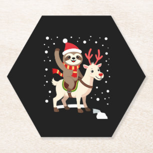 Alpaca Sloth Christmas (1) Paper Coaster