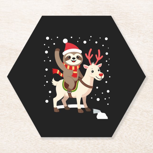 Alpaca Sloth Christmas (1) Paper Coaster (Front)