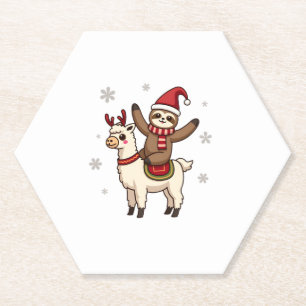 Alpaca Sloth Christmas (1) Paper Coaster