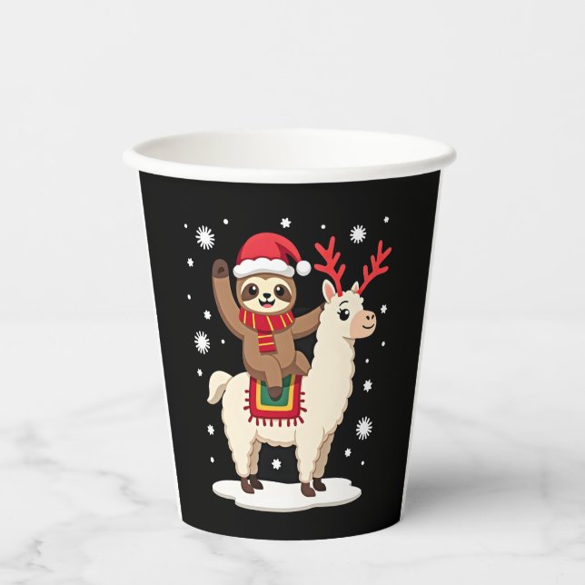 Alpaca Sloth Christmas (1) Paper Cups (Front)