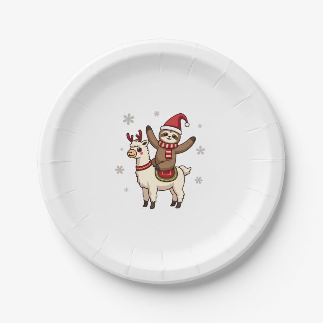 Alpaca Sloth Christmas (1) Paper Plate (Front)