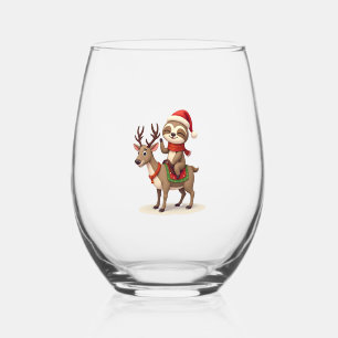 Alpaca Sloth Christmas (1) Stemless Wine Glass