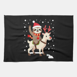 Alpaca Sloth Christmas (1) Tea Towel