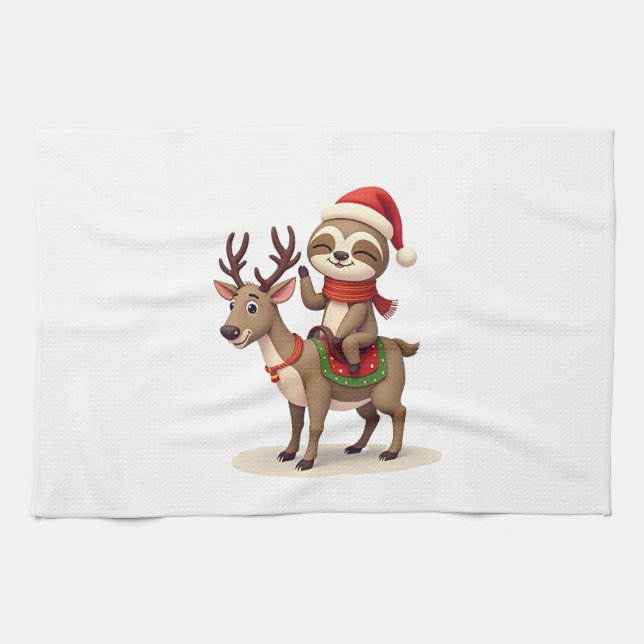 Alpaca Sloth Christmas (1) Tea Towel (Horizontal)