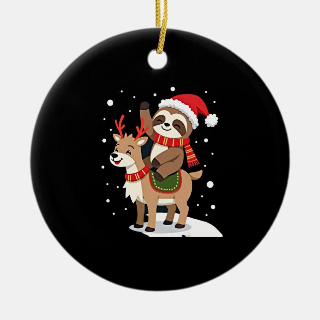 Alpaca Sloth Christmas (2) Ceramic Tree Decoration (Front)