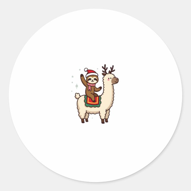 Alpaca Sloth Christmas (2) Classic Round Sticker (Front)