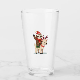 Alpaca Sloth Christmas (2) Glass