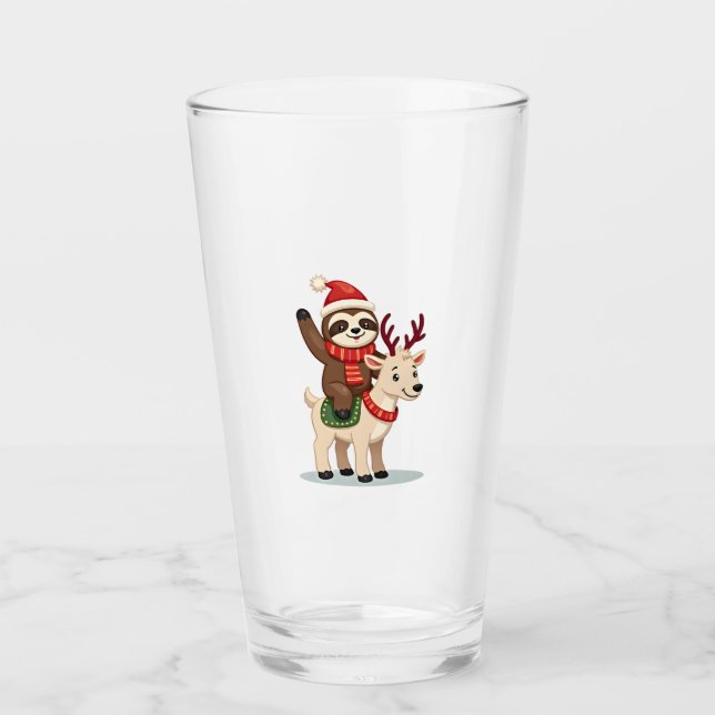 Alpaca Sloth Christmas (2) Glass (Front)