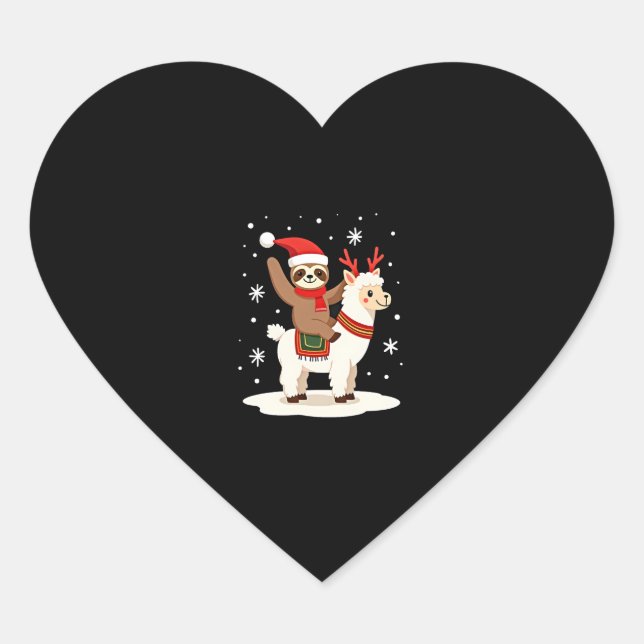 Alpaca Sloth Christmas (2) Heart Sticker (Front)
