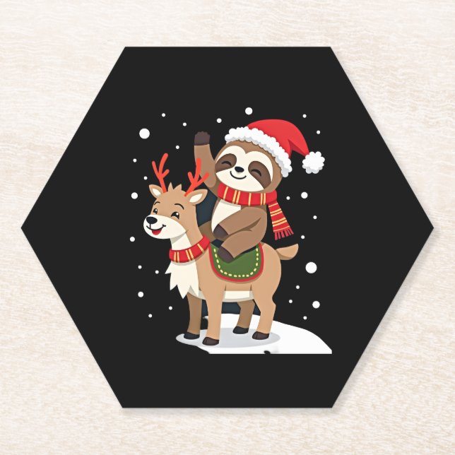 Alpaca Sloth Christmas (2) Paper Coaster (Front)