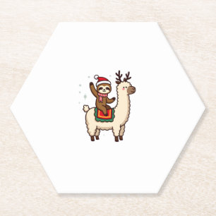 Alpaca Sloth Christmas (2) Paper Coaster