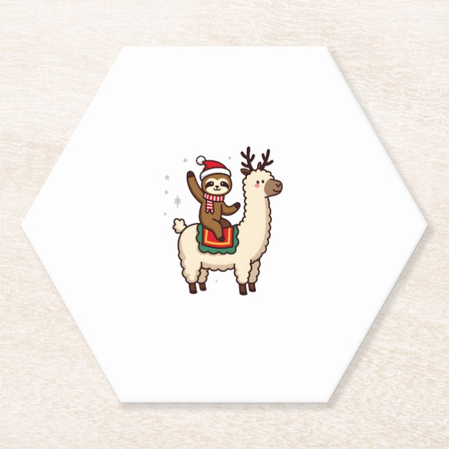 Alpaca Sloth Christmas (2) Paper Coaster (Front)