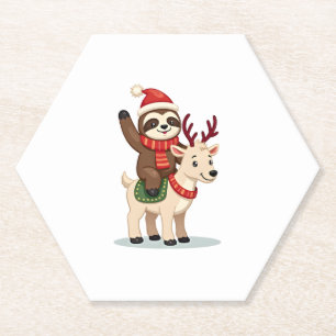 Alpaca Sloth Christmas (2) Paper Coaster