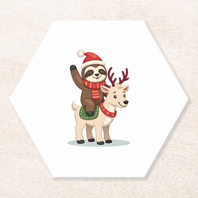 Alpaca Sloth Christmas (2) Paper Coaster (Front)