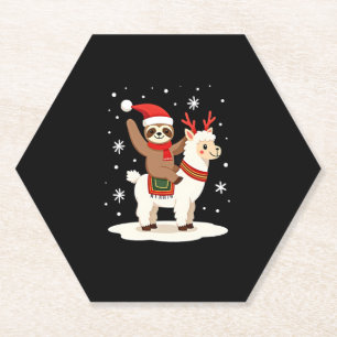 Alpaca Sloth Christmas (2) Paper Coaster