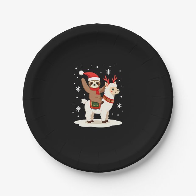 Alpaca Sloth Christmas (2) Paper Plate (Front)