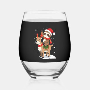 Alpaca Sloth Christmas (2) Stemless Wine Glass